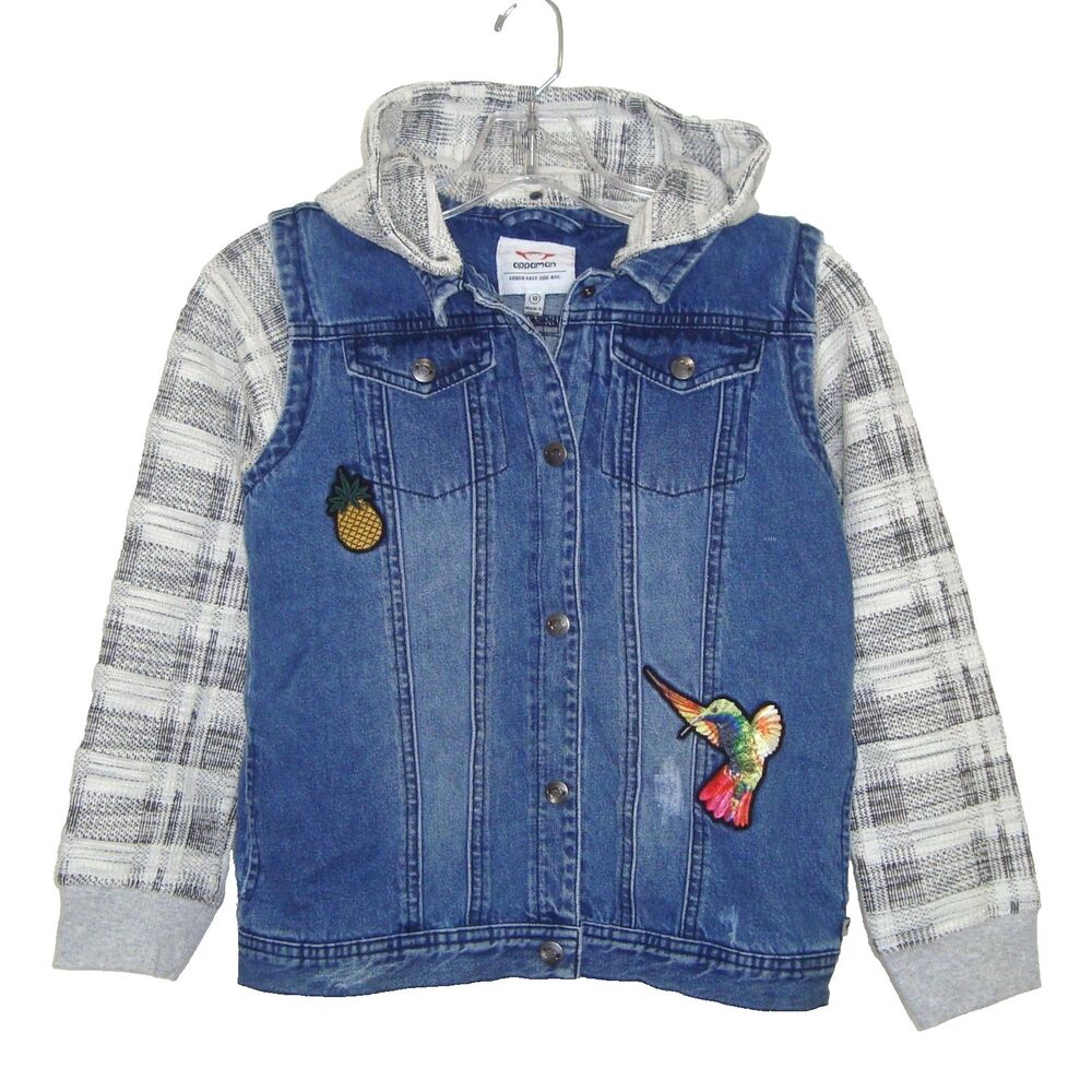 NWT APPAMAN Girls Zip-Off Sleeve Removable Hood Denim Jacket Vest